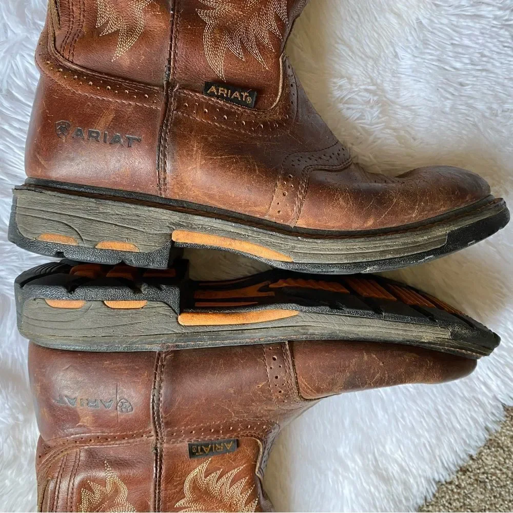 Ariat Workhog Pull on Boots Leather Slip Resistant Brown Mens‎ Size 12 D